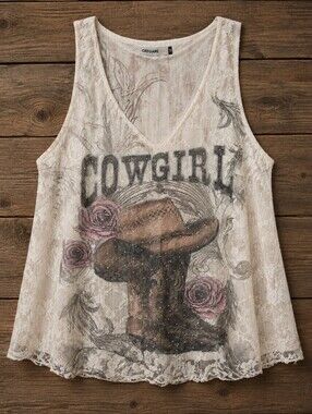 #1864 Origami Wild at Heart Cowgirl Lace Tank